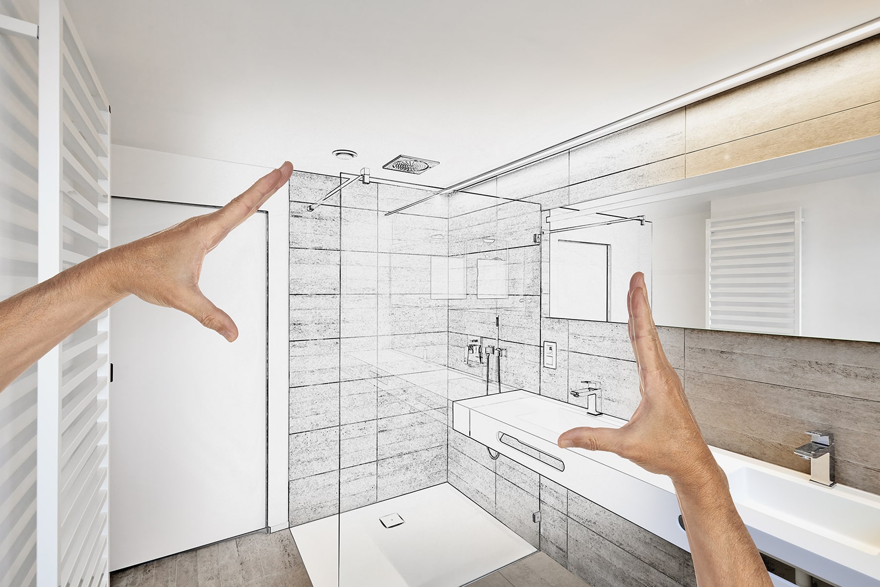 Plan von Renovierung einer luxuriösen Dusche in einer Wohnanlage